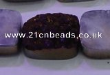 CAG8265 Top drilled 20*30mm rectangle purple plated druzy agate beads