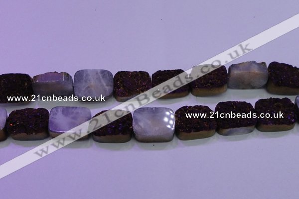 CAG8265 Top drilled 20*30mm rectangle purple plated druzy agate beads