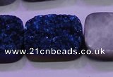 CAG8266 Top drilled 20*30mm rectangle blue plated druzy agate beads