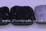 CAG8267 Top drilled 20*30mm rectangle black plated druzy agate beads