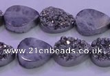 CAG8272 7.5 inches 10*14mm teardrop silver plated druzy agate beads