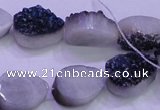 CAG8276 7.5 inches 10*14mm teardrop blue plated druzy agate beads