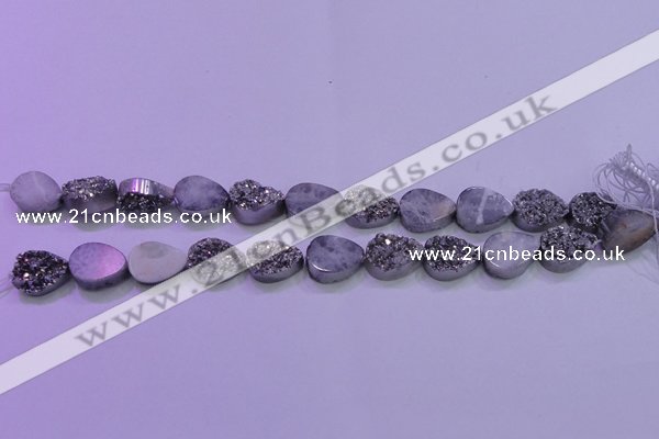 CAG8282 7.5 inches 12*16mm teardrop silver plated druzy agate beads