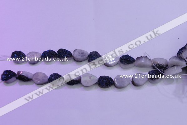 CAG8286 7.5 inches 12*16mm teardrop blue plated druzy agate beads