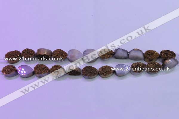 CAG8293 7.5 inches 13*18mm teardrop gold plated druzy agate beads