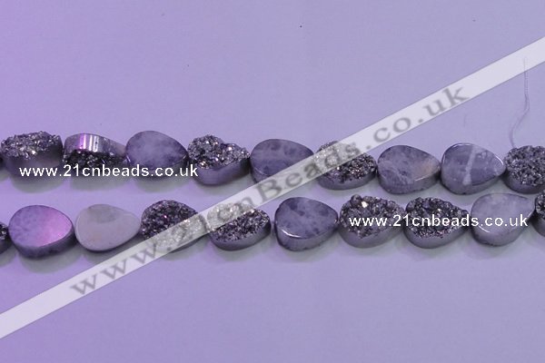 CAG8312 7.5 inches 18*25mm teardrop silver plated druzy agate beads