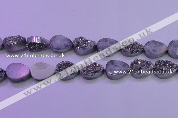 CAG8322 7.5 inches 20*30mm teardrop silver plated druzy agate beads