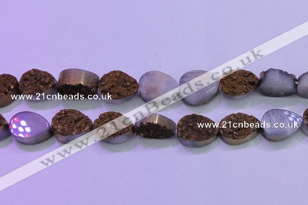 CAG8323 7.5 inches 20*30mm teardrop gold plated druzy agate beads