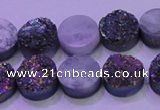 CAG8334 7.5 inches 10mm coin rainbow plated druzy agate beads