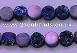 CAG8336 7.5 inches 10mm coin blue plated druzy agate beads