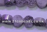 CAG8342 7.5 inches 12mm coin silver plated druzy agate beads