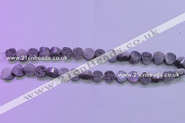 CAG8342 7.5 inches 12mm coin silver plated druzy agate beads