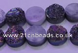 CAG8344 7.5 inches 12mm coin rainbow plated druzy agate beads