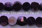 CAG8345 7.5 inches 12mm coin purple plated druzy agate beads