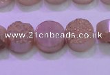CAG8351 7.5 inches 14mm coin champagne plated druzy agate beads