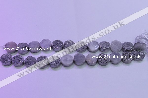 CAG8352 7.5 inches 14mm coin silver plated druzy agate beads