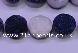 CAG8356 7.5 inches 14mm coin blue plated druzy agate beads