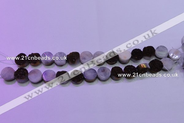 CAG8365 7.5 inches 16mm coin purple plated druzy agate beads