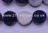 CAG8366 7.5 inches 16mm coin blue plated druzy agate beads