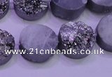 CAG8372 7.5 inches 18mm coin silver plated druzy agate beads