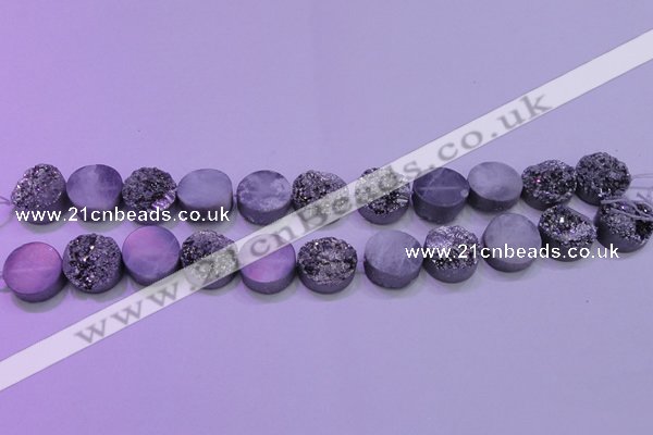 CAG8372 7.5 inches 18mm coin silver plated druzy agate beads