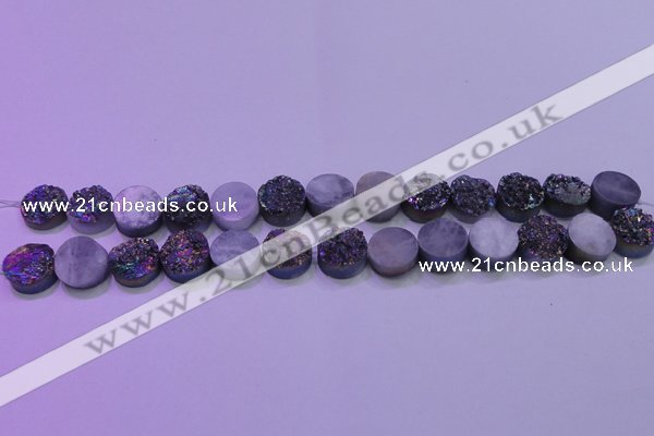 CAG8374 7.5 inches 18mm coin rainbow plated druzy agate beads