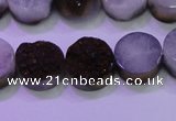 CAG8375 7.5 inches 18mm coin purple plated druzy agate beads