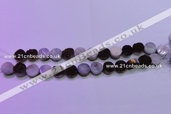 CAG8375 7.5 inches 18mm coin purple plated druzy agate beads