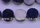 CAG8376 7.5 inches 18mm coin blue plated druzy agate beads