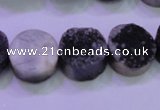 CAG8377 7.5 inches 18mm coin black plated druzy agate beads