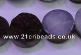 CAG8385 7.5 inches 20mm coin purple plated druzy agate beads