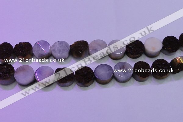 CAG8385 7.5 inches 20mm coin purple plated druzy agate beads