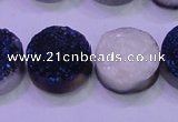 CAG8386 7.5 inches 20mm coin blue plated druzy agate beads