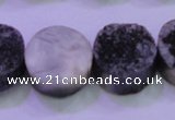 CAG8387 7.5 inches 20mm coin black plated druzy agate beads