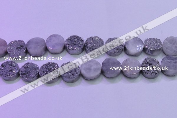 CAG8392 7.5 inches 25mm coin silver plated druzy agate beads