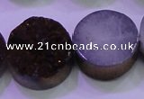 CAG8395 7.5 inches 25mm coin purple plated druzy agate beads