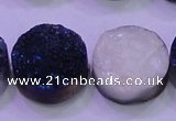 CAG8396 7.5 inches 25mm coin blue plated druzy agate beads