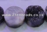 CAG8397 7.5 inches 25mm coin black plated druzy agate beads