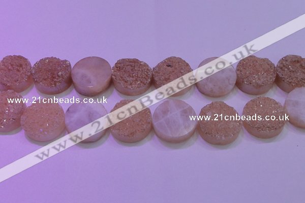 CAG8401 7.5 inches 30mm coin champagne plated druzy agate beads