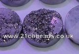 CAG8402 7.5 inches 30mm coin silver plated druzy agate beads
