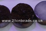 CAG8405 7.5 inches 30mm coin purple plated druzy agate beads