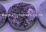 CAG8412 7.5 inches 35mm coin silver plated druzy agate beads