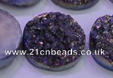 CAG8414 7.5 inches 35mm coin rainbow plated druzy agate beads