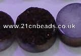 CAG8415 7.5 inches 35mm coin purple plated druzy agate beads