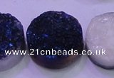 CAG8416 7.5 inches 35mm coin blue plated druzy agate beads