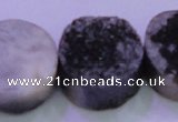 CAG8417 7.5 inches 35mm coin black plated druzy agate beads