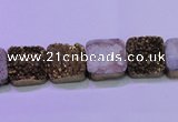 CAG8420 7.5 inches 10*10mm square gold plated druzy agate beads