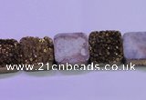 CAG8421 7.5 inches 12*12mm square gold plated druzy agate beads