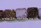 CAG8423 7.5 inches 16*16mm square gold plated druzy agate beads