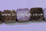 CAG8424 7.5 inches 18*18mm square gold plated druzy agate beads